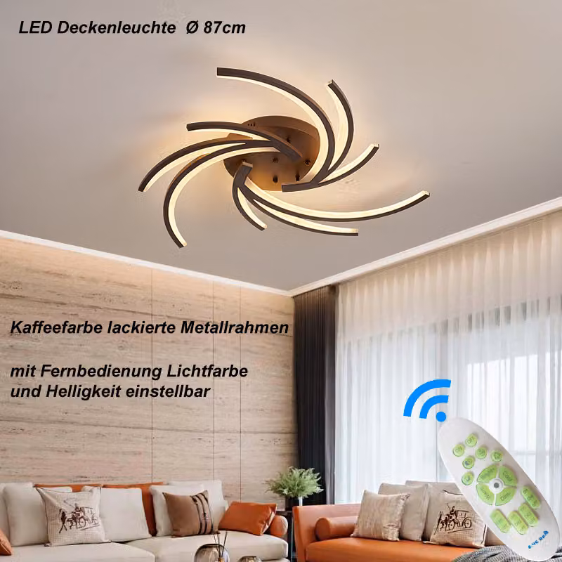 Plafoniera LED 2042K-3 Ø 87cm 72W con telecomando Colore luce/luminosità regolabile paralume acrilico bianco montatura in metallo laccato color caffè