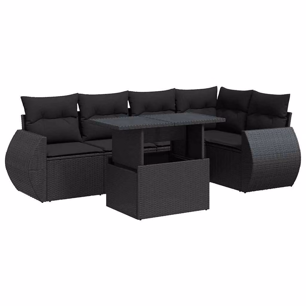 Set Divano da Giardino 6 pz con Cuscini Nero in Polyrattan