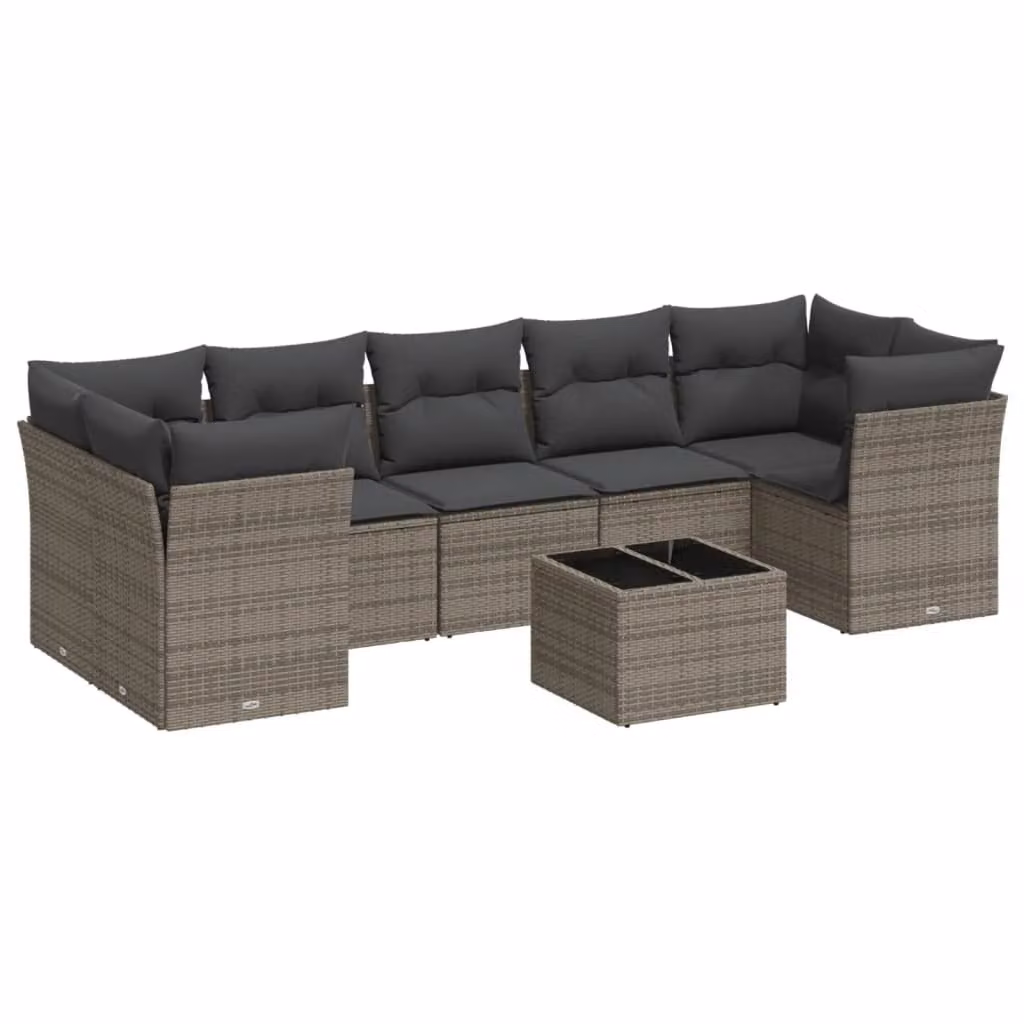 Set Divano da Giardino 8 pz con Cuscini Grigio in Polyrattan