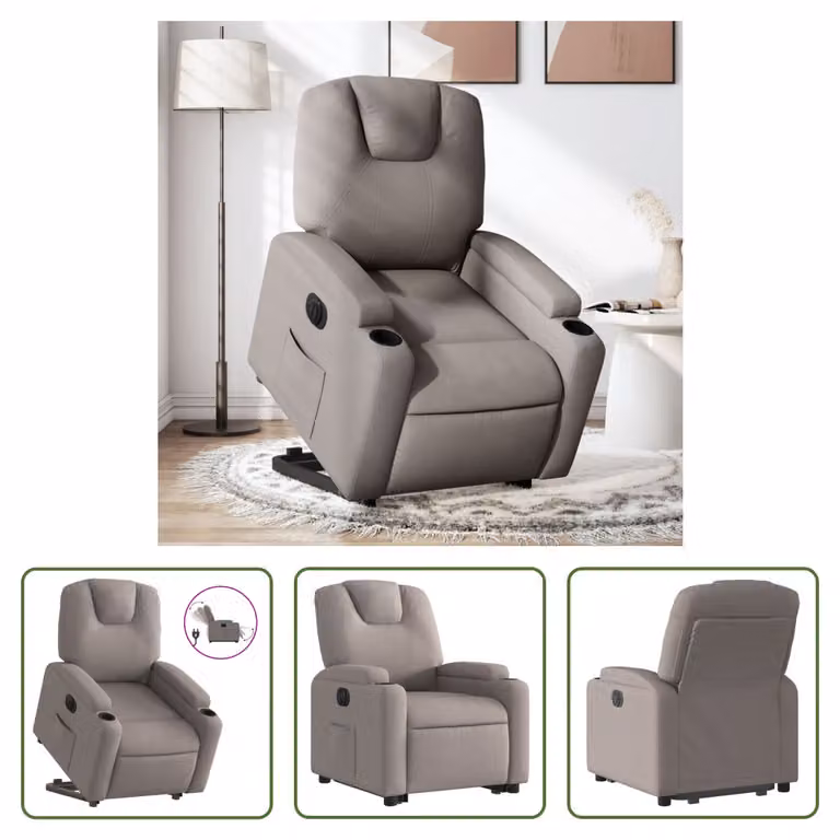 The Living Store Poltrona relax con ausilio per l'alzata in tessuto Electric Taupe