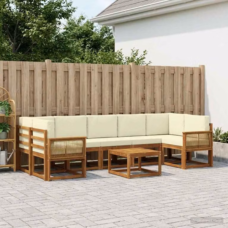 Set di divani da esterno vidaXL 8 pz in legno di acacia con cuscini beige e bianco per giardino e terrazza
