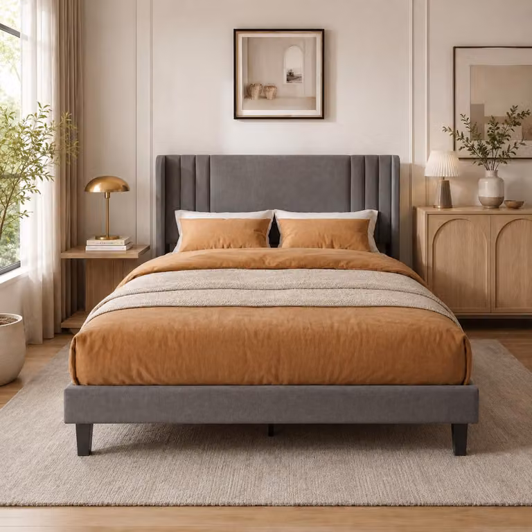 Letto imbottito INONEFT, 160x200 cm, matrimoniale, con spazio contenitore sotto il letto, struttura letto per ragazzi con testiera e rete a doghe, senza materasso, colore grigio lino