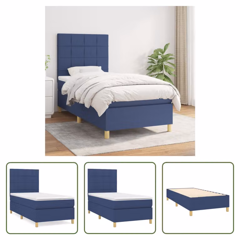 The Living Store Letto a molle con materasso Blu 80x200 cm in tessuto