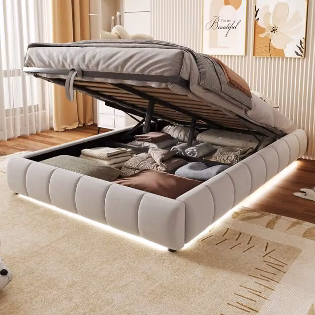 letto imbottito flanella beige 140 x 200 cm