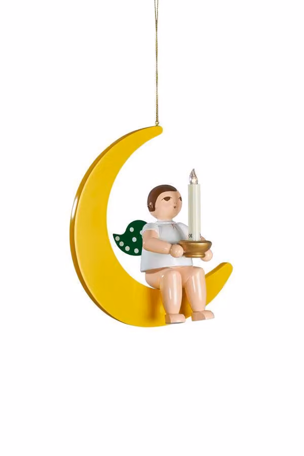 Immagine decorativa per finestra raffigurante un angelo sulla luna, con balza, per luci LED Lumix. Altezza: 30 cm. Prodotto nuovo