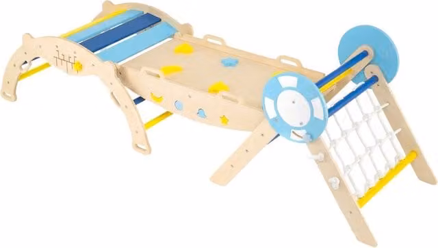 Set da arrampicata Montessori Design Mania in legno multicolore con rampa, scala e corda, struttura pieghevole per bambini – 1