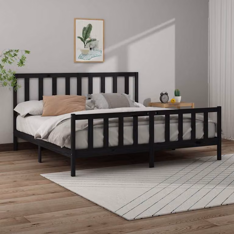 vidaXL Giroletto Nero in Legno Massello di Pino L 200 x P 200 cm