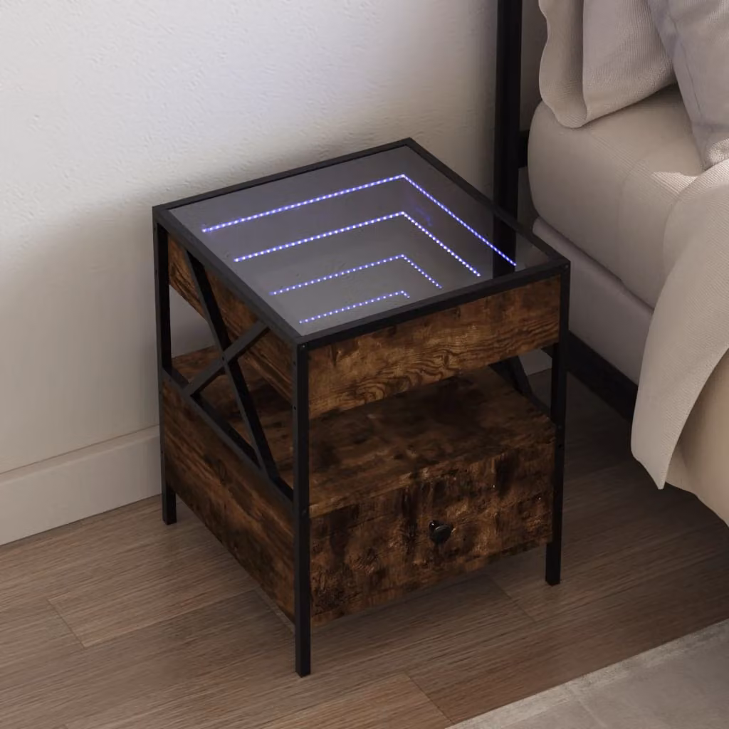 Comodino con LED Infinity vidaXL in Rovere Fumo, L/P/H: 40 x 40 x 51 cm