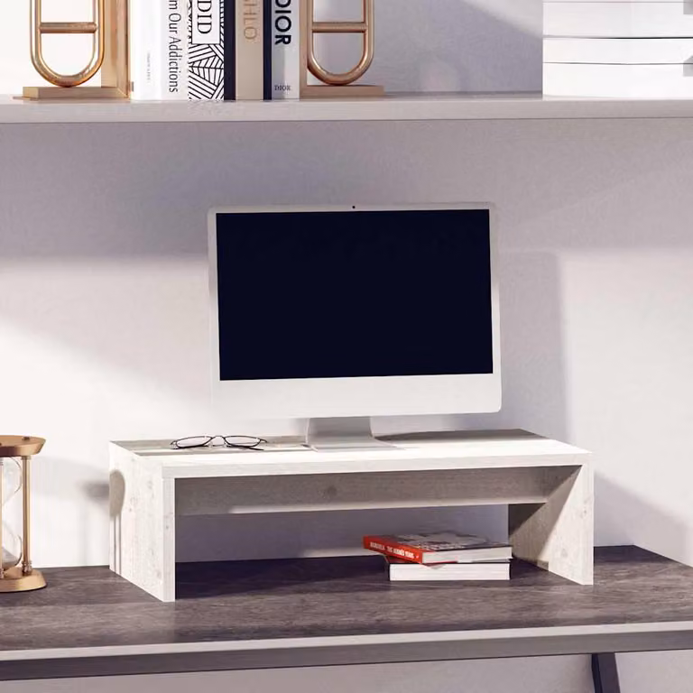 vidaXL Supporto per Monitor Bianco in Legno Massello di Pino L: 50 cm, P: 27 cm, H: 15 cm