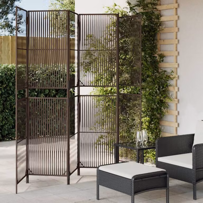 Divisorio per ambienti vidaXL a 6 pannelli in polyrattan marrone con struttura in metallo