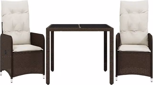 Set Bistr¨° da Giardino 3 pz | Set Salotto da Giardino con Cuscini in Polyrattan Marrone