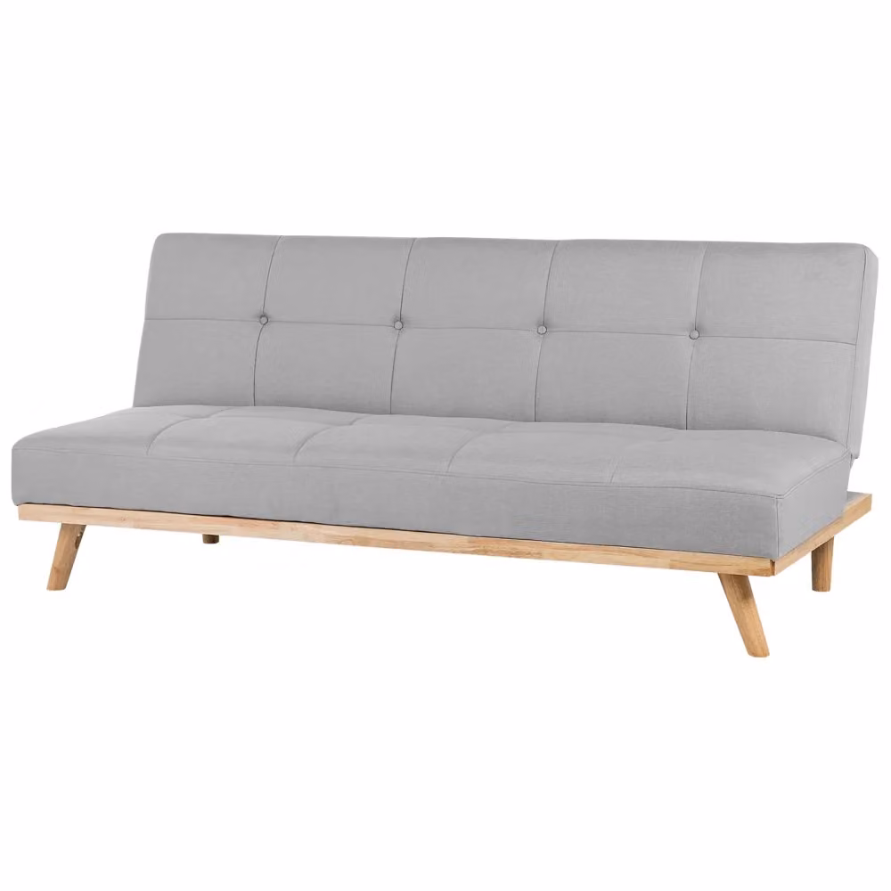 Divano letto Click Clack Beliani a 3 posti in tessuto grigio per soggiorno e camera da letto L: 183 cm, P: 80 cm, H: 38 cm – 2