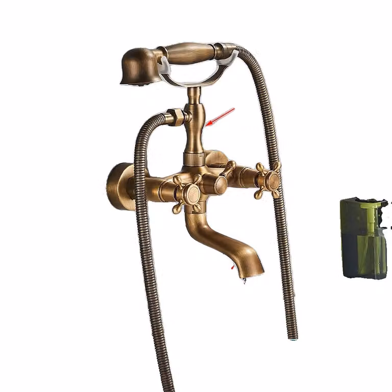 Rubinetto in ottone antico, design a doppia maniglia, stile contemporaneo, ottone antico C