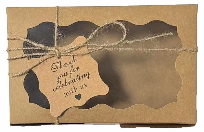 Scatole per dolci, utilizzo versatile, design personalizzabile, colore marrone con etichetta, dimensioni 18x11x4 cm, confezione da 20 pezzi