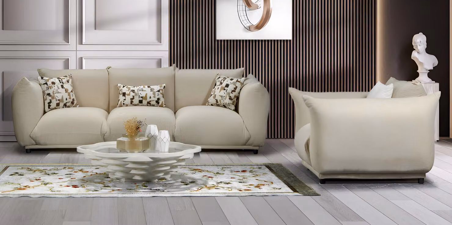 Sofa Couch Garnitur Sitzgruppe Kombination Polster Beige Wohnzimmer Set 4+1