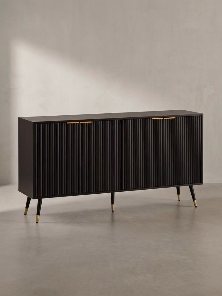 Credenza 150x81x39 cm Credenza nera con decorazione in rovere, cassettiera con ante, cassettiera Moderno armadio da ingresso, armadio da soggiorno con gambe in metallo