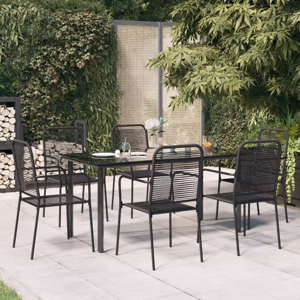 Maison Exclusive - Set da pranzo da giardino a 7 pezzi, corda di cotone nera e acciaio