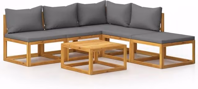 Set di mobili da giardino moderno in legno di acacia con 6 pezzi e cuscini grigi