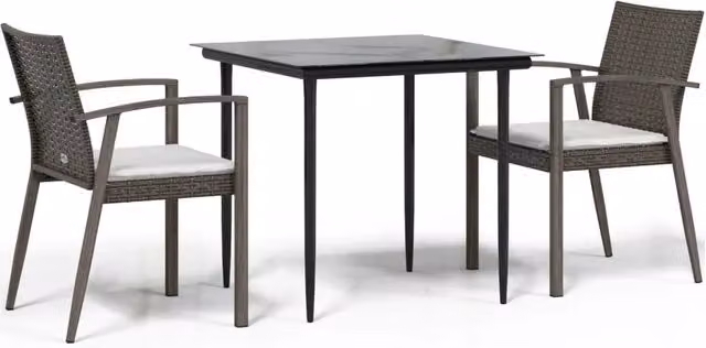 Set Pranzo da Giardino 3pz | Set Salotto da Giardino con Cuscini in Polyrattan e Acciaio