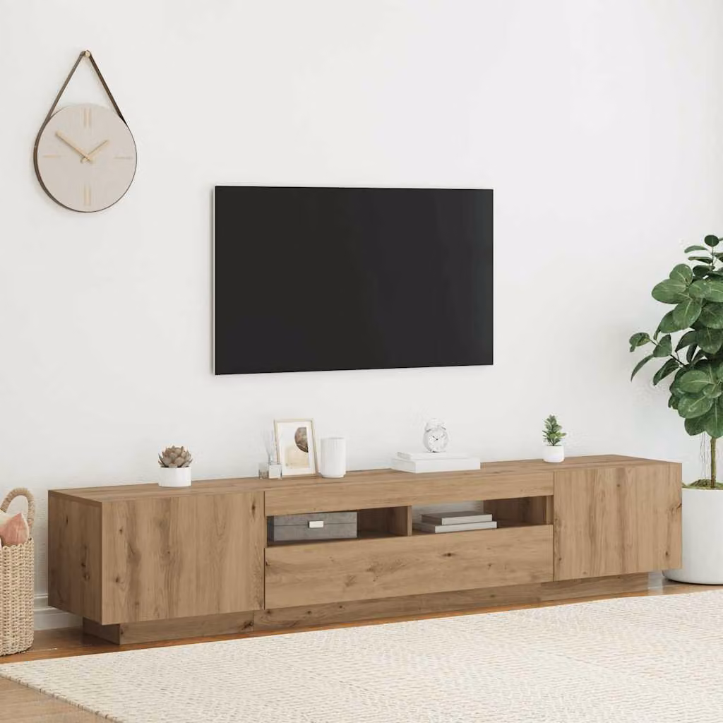 vidaXL Mobile Porta TV Moderno in Legno Marrone con Illuminazione LED Integrata L 200 cm, P 35 cm, H 40 cm