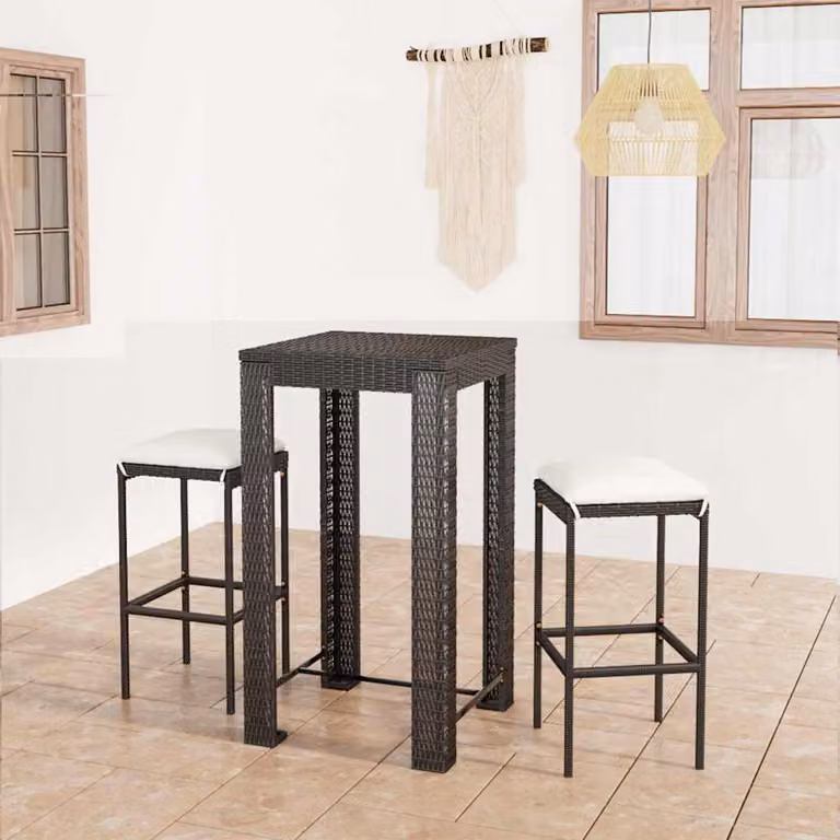 Set Bar da Giardino Moderno vidaXL in Polyrattan Nero con Struttura in Metallo