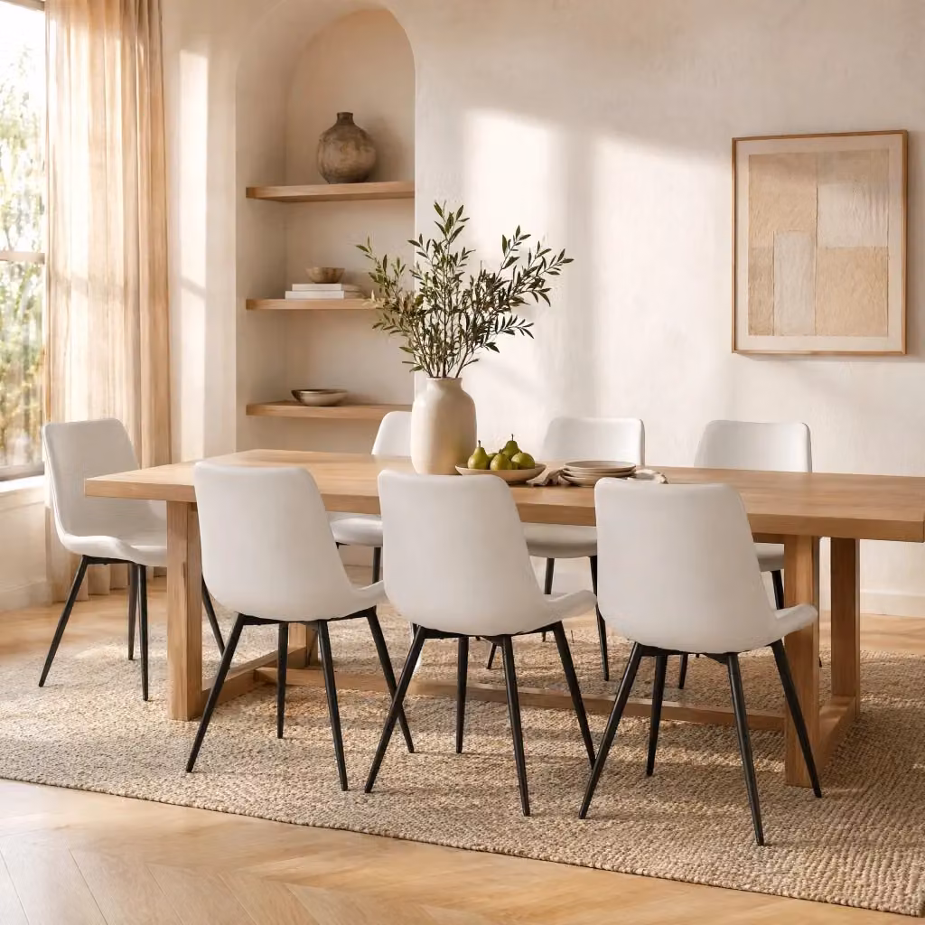 Set di 4 sedie da pranzo moderne REDOM in ecopelle bianca e metallo nero – 2
