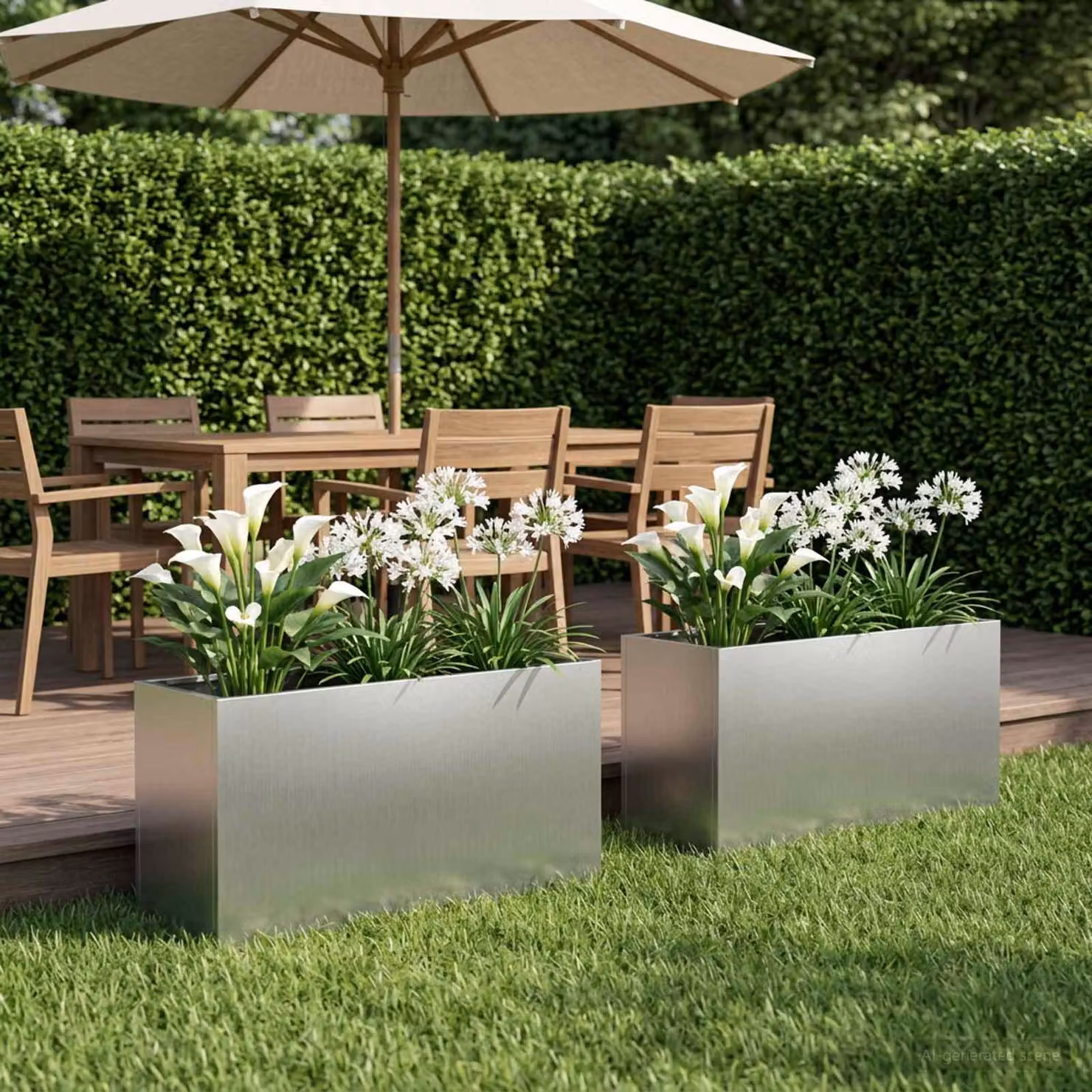 Set di 2 vasi da giardino vidaXL in acciaio zincato argento, L: 100 cm, P: 30 cm, H: 40 cm