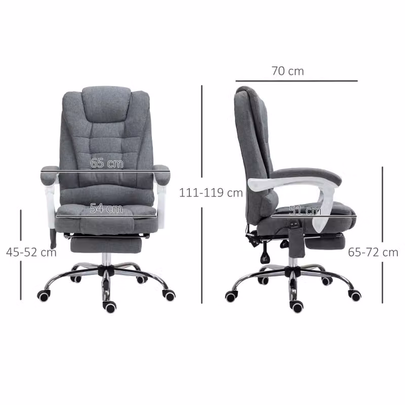 Sedia da ufficio REDOM con massaggio e riscaldamento, reclinabile, Grigio, L/P/H: 65 x 70 x 111-119 cm – 2