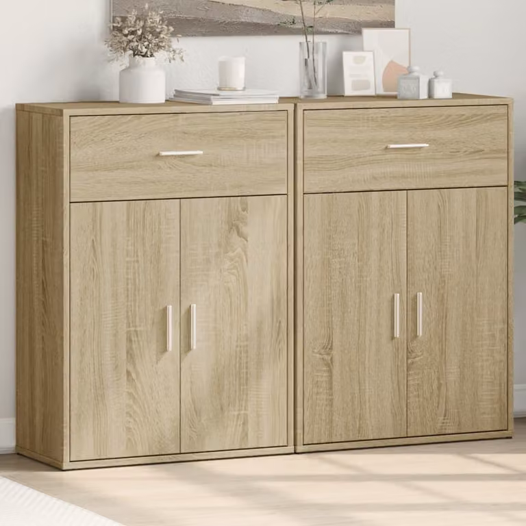 Set di 2 credenze vidaXL in legno multistrato e MDF, colore rovere, L 60 cm x P 30 cm x H 84 cm