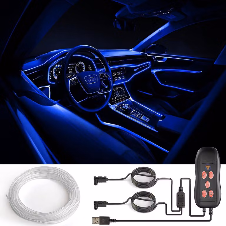 Illuminazione ambientale a LED RGB per auto, 12V, con strisce luminose USB e telecomando, lunghezza 4 metri