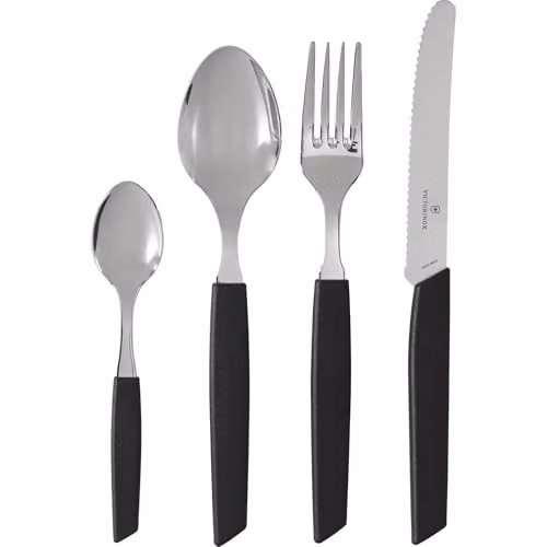 Victorinox Set da Tavola Swiss Modern per 6 Persone, 24 pezzi, incl. Coltelli Affilati a Filo Ondulato, Impugnature Sintetiche, Nero
