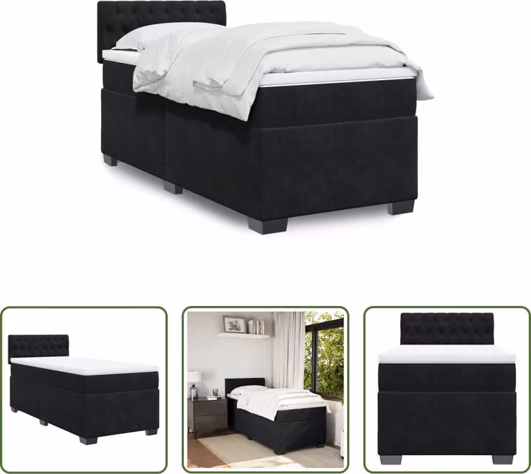 The Living Store Letto a molle con materasso nero 90x190 cm in velluto