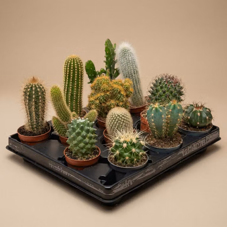 Set di 12 cactus vivi - Assortimento di diverse varietà di cactus in mini vasi