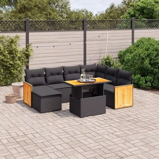 Set Divani da Giardino con Cuscini 8 pz Nero in Polyrattan 3274072