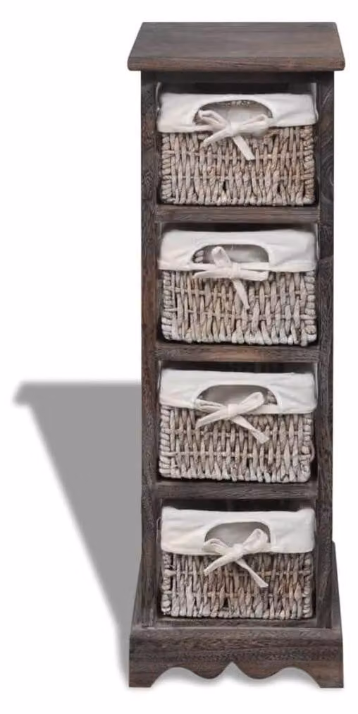 Porta cesti in legno con 4 cesti, colore marrone