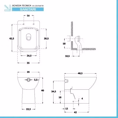 Wc filomuro salvaspazio INBAGNO Ginevra in ceramica bianca con tecnologia rimless e scarico universale L/P/H: 35 x 40 x 48,5 cm