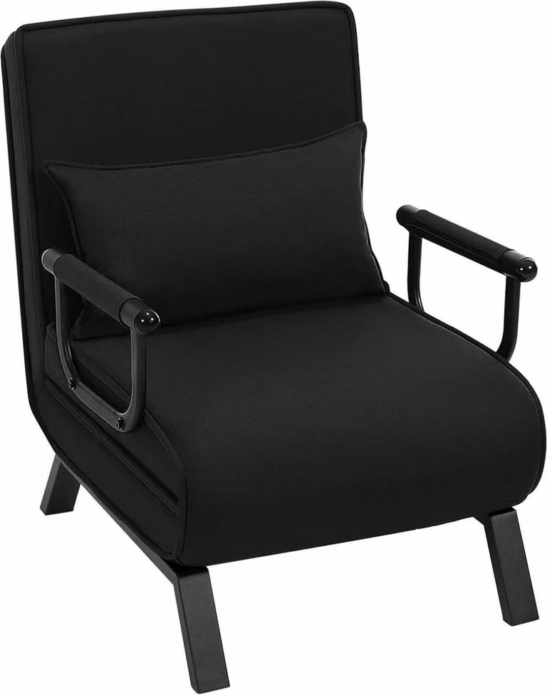 Poltrona letto WOLTU 3 in 1, con schienale regolabile, struttura in metallo e rivestimento in lino: colore nero