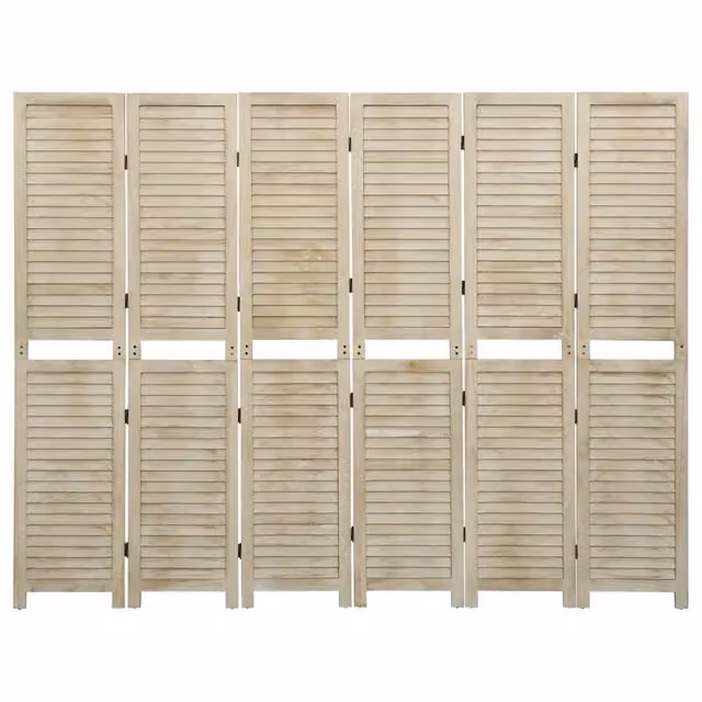 Divisorio a 6 Pannelli vidaXL in Legno di Paulownia Beige H: 210 cm, L: 165 cm, P: 1,5 cm