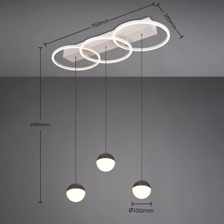 Reality Leuchten Lampada a sospensione Larino, dimmerabile, Alluminio / Grigio / Zincato, Soggiorno / Sala da pranzo, Metallo, Moderno, Lampada a sospensione