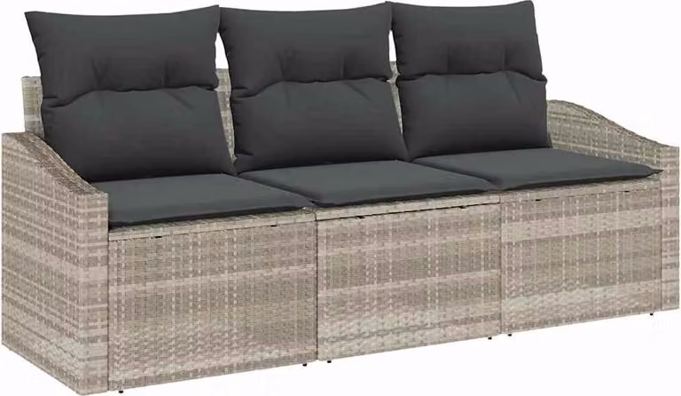 Set di divani con cuscino 3 pcs Grigio chiaro polyrattan