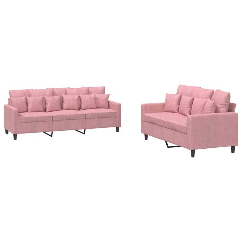 Set di Divani 2 pz con Cuscini rosa in Velluto