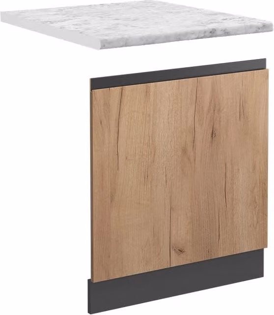 Pannello frontale R-Line J-Shape Vicco in Rovere dorato e Antracite con piano in Marmo, Larghezza: 60 cm