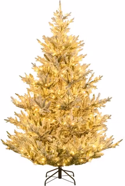 Albero artificiale preilluminato da 210cm luminosit¨¤ regolabile, Albero di natale innevato con rami articolati Verde