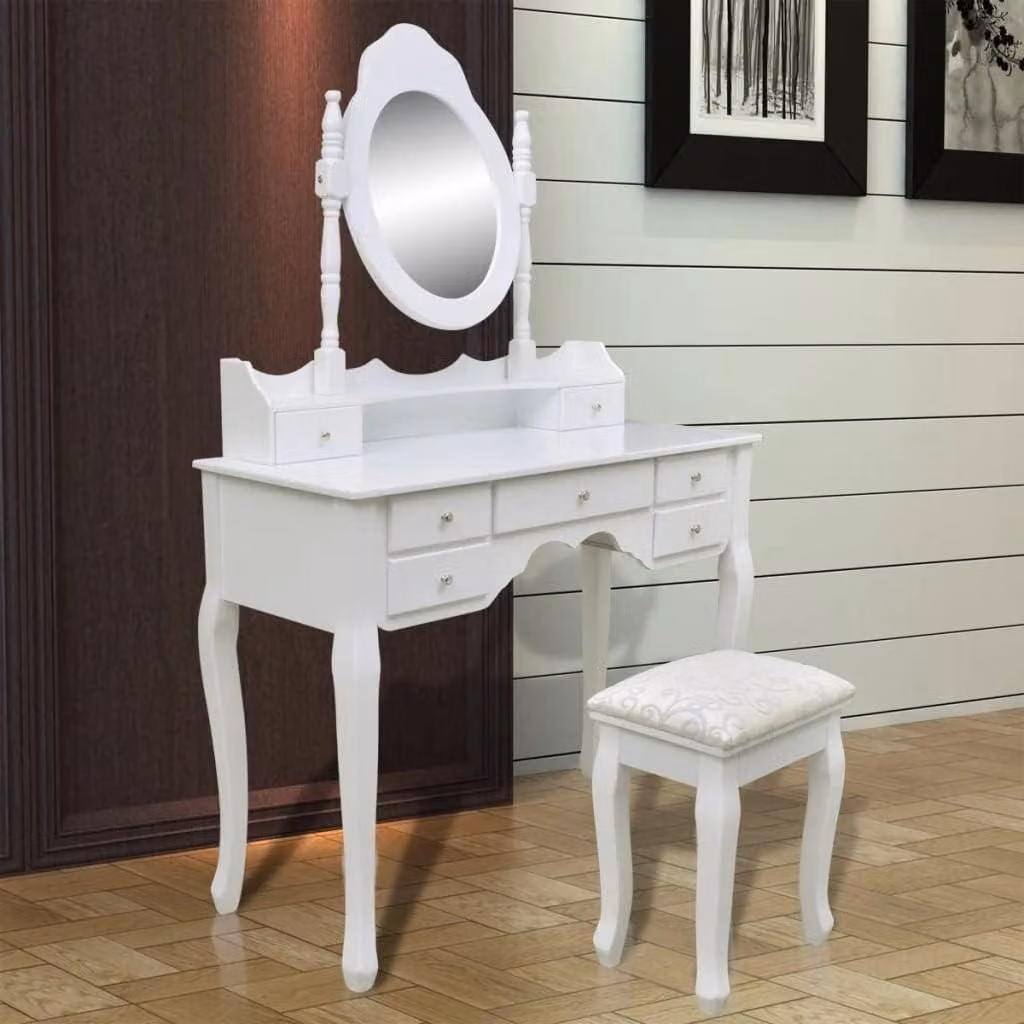 Comò da trucco - Tavolino da trucco - Comò per il trucco - Specchiera da bagno - 7 cassetti - Specchio inclinabile
