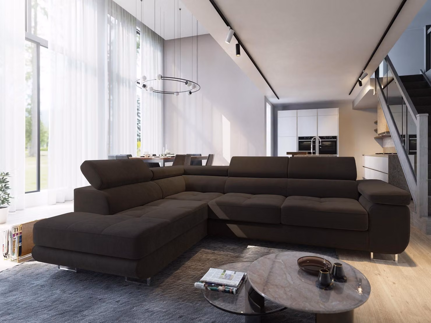 Divano angolare Masseno SELVA L-S con funzione letto a L, divano con box letto, divano da soggiorno, divano, divano letto, set di divani - marrone, MONOLITH 29