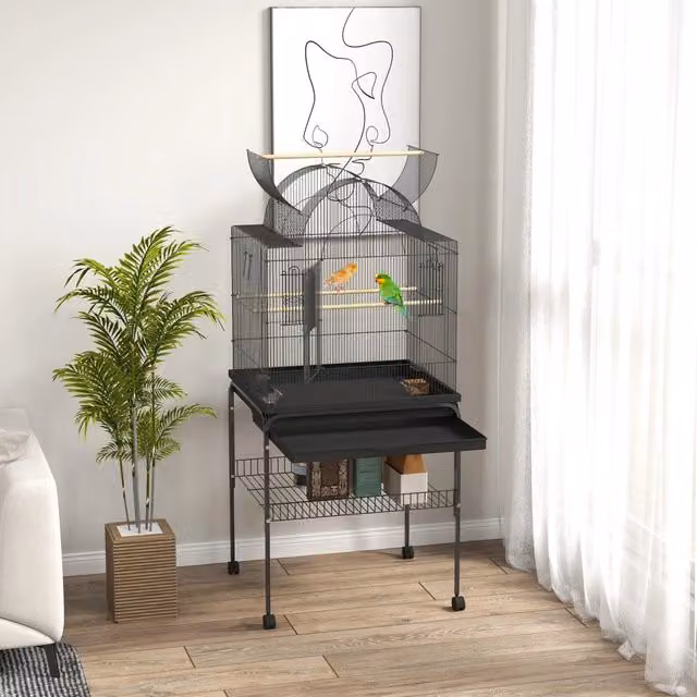 GABBIA PER UCCELLI 63x53x144 cm in acciaio nera con ruote