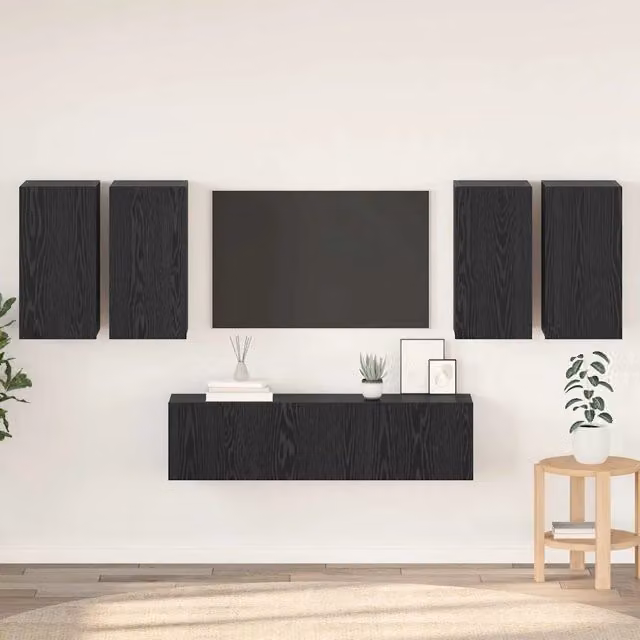 Set mobile TV 6 pz Rovere Nero Legno ingegnerizzato 3393304