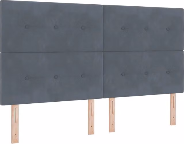 Testata per letto moderna in velluto grigio scuro con struttura in legno, Larghezza: 180 cm
