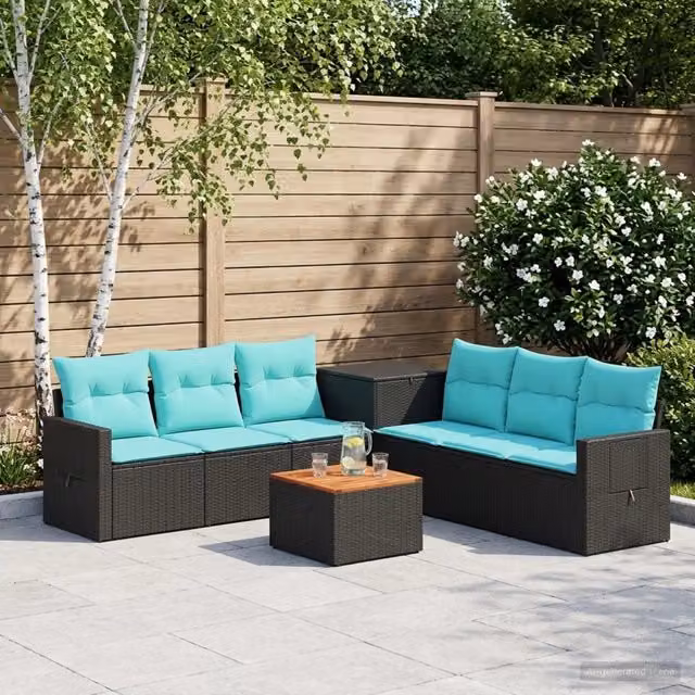 Set di divani 8 pz Nero e Blu 55 x 55 x 37 cm 3448376