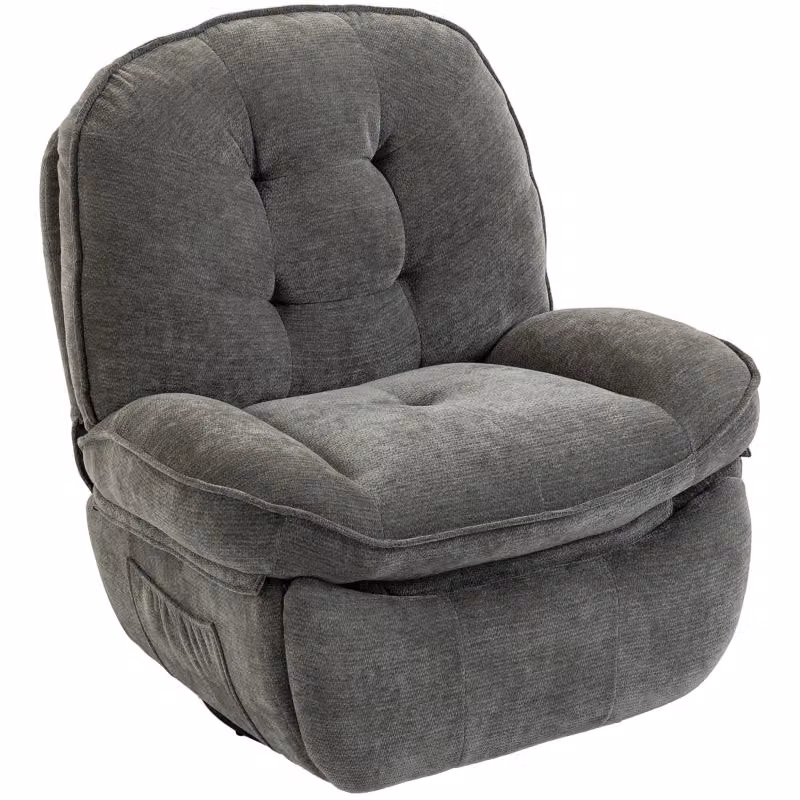 Poltrona relax girevole WISHDOR con funzione dondolo e reclinabile, rivestimento in ciniglia con tasche laterali, colore grigio chiaro – 2